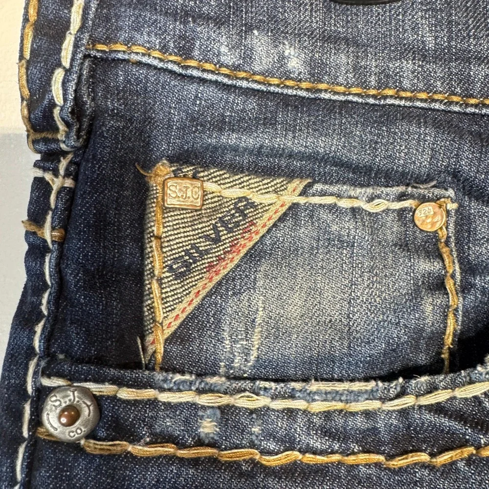 Silver 925 Series Jeans Mens 32x34 Actual L33 Thick Stitch Dark Wash Distressed‎
